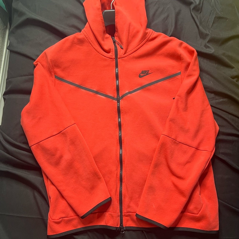 Nike Red Hooded Full-Zip Fleece Jacket with Black Accents